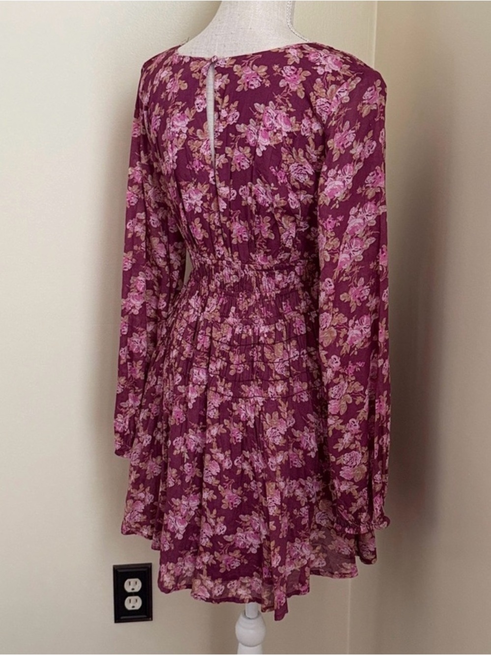 Free People Floral V-Neck Long Sleeve Mini Dress - Picture 11 of 12